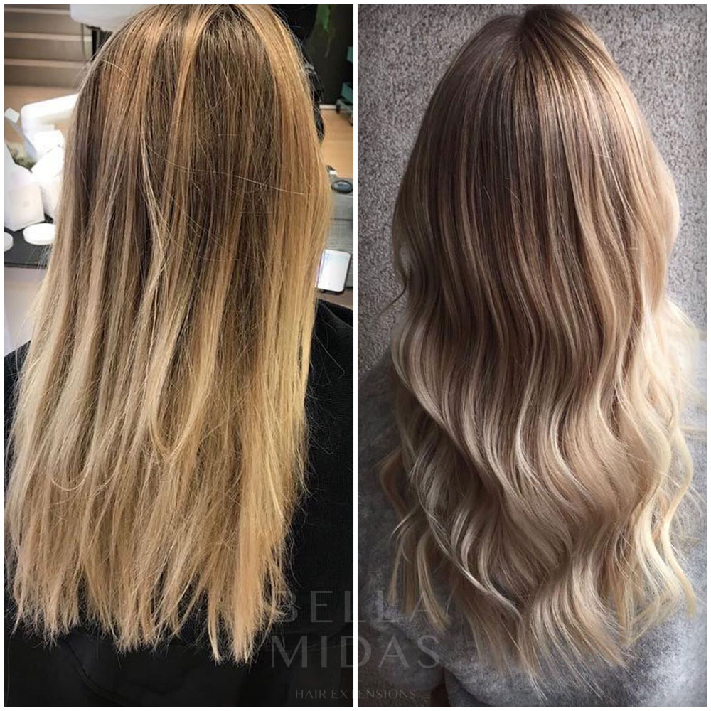 Hair extension results before/after gallery- Bella Midas